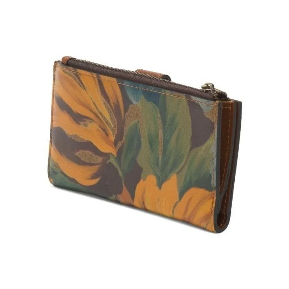 Patricia Nash Nazari Bifold Wallet Leather Marigold Harvest Floral Zip Closure